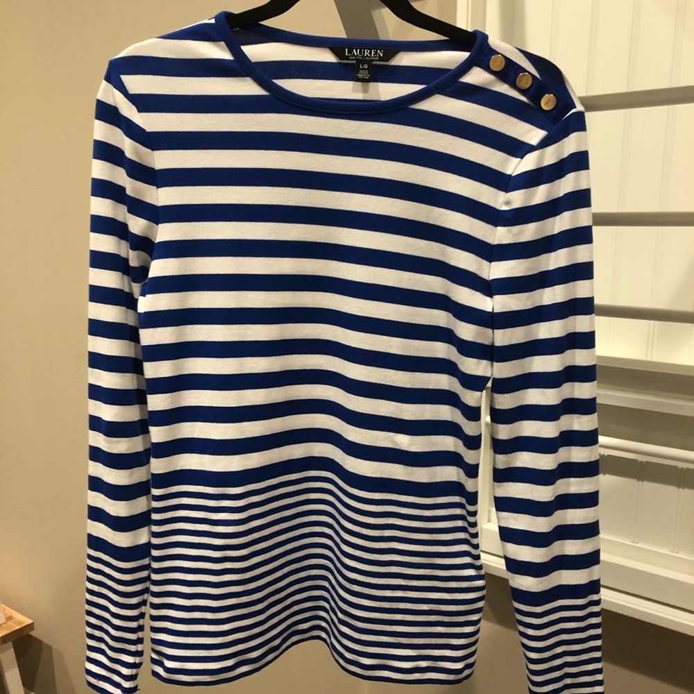 Lauren Ralph Lauren Cobalt/ White Striped Shirt